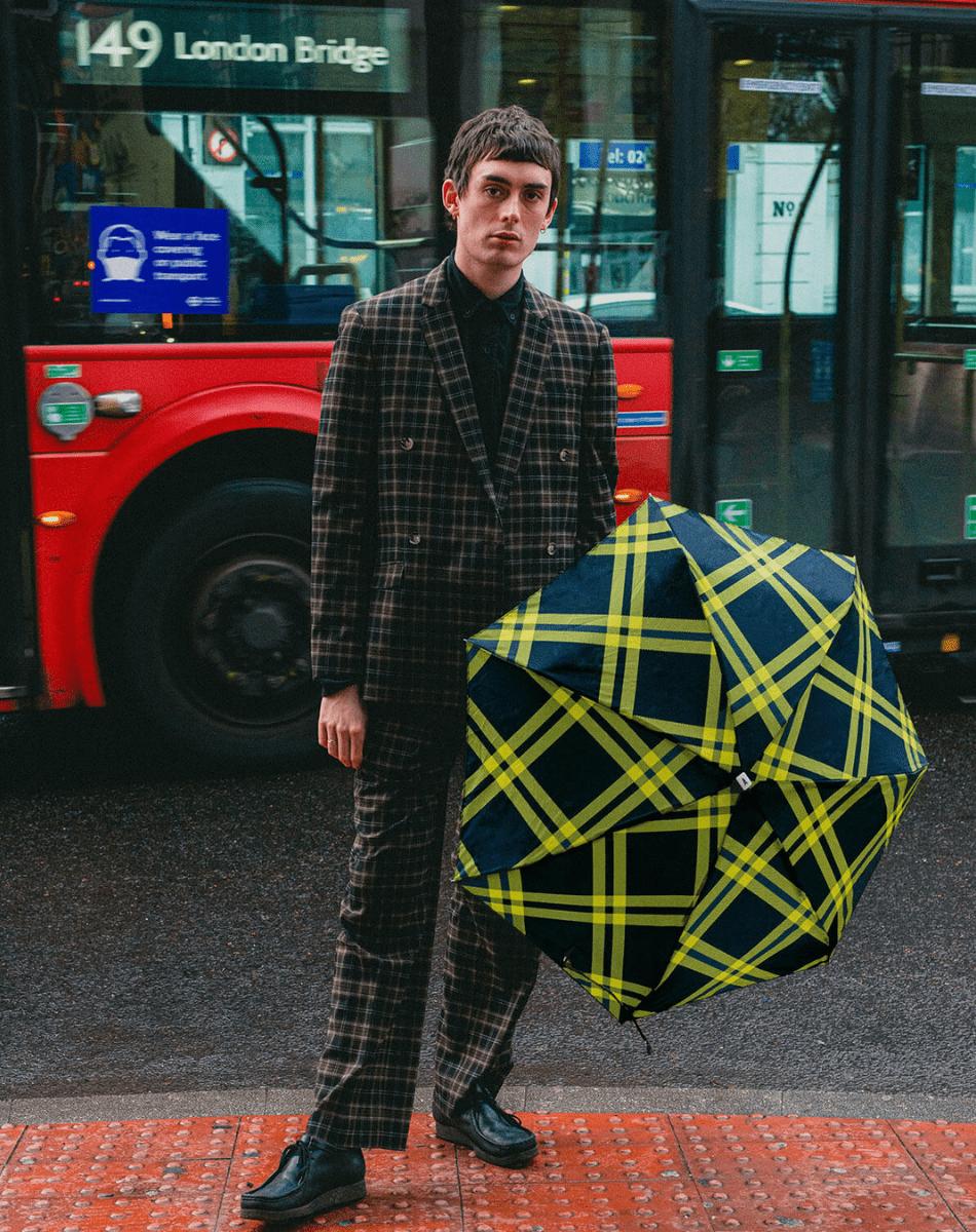 Parapluie Alwyne - Tweed noir et anis